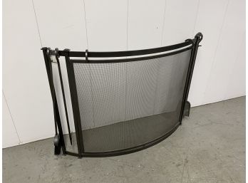 A Beautiful High Quality  Curved Iron Fireplace Screen With Tools - 48'w X 33'h