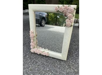 A Rectangle  Decorative Floral Crackle Paint Mirror  By DEZINE PA- 17'w X 21.5'h
