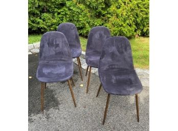 Set Of Four  Dark Blue Eames Style Velvet  Chairs Metal Legs - 18'w X 19'd X 35'h