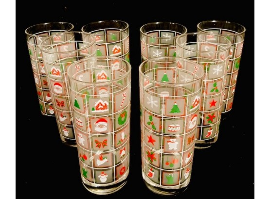 Vintage Culver Glass Christmas Tumblers (8ct)