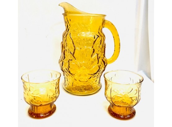 Vintage Amber Flower Power Glassware Set