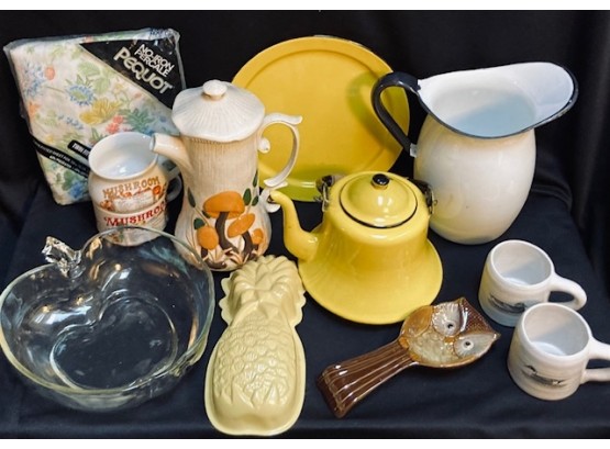 Large Grouping Of Vintage MCM Enamels And Kitchenware