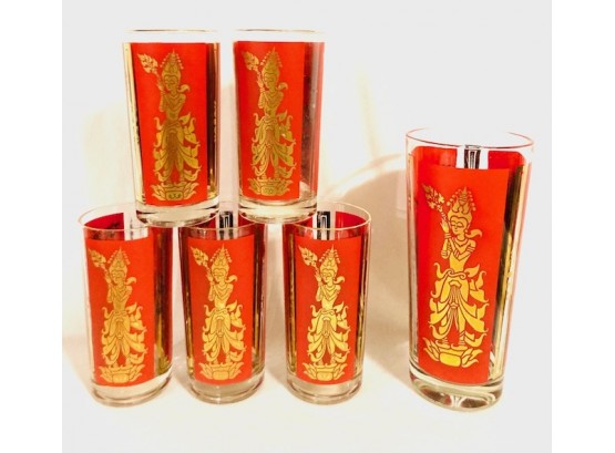 Vintage Mid Century Modern Golden Goddess Cocktail Set (6ct)