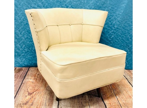 Vintage MCM Southern Furniture Off White Vinyl Swivel Lounge Chair