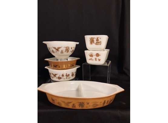 Large Grouping Of Vintage Pyrex Early American Pioneer Pottery (8ct)