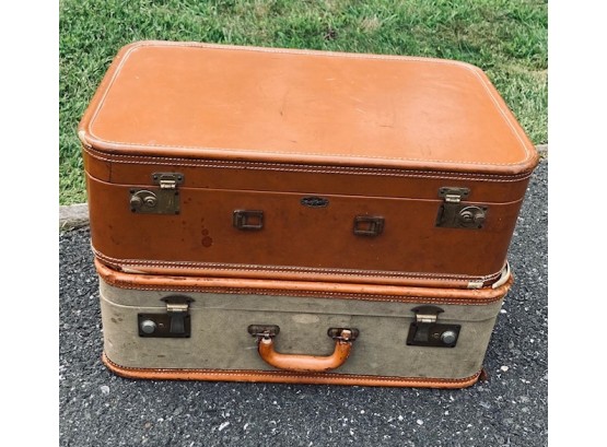 Pair Of Vintage Hardsided Suitcases (project Pieces)