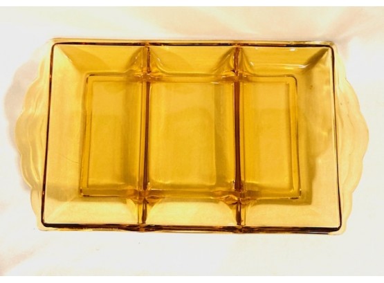 Beautiful & Sleek Three Compartment Amber Glass Serving Dish