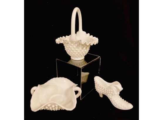 Vintage Hobnail Milk Glass Grouping (3ct)