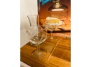 Vintage Teak Wood Tray With Glass Dome, Wine Carafe And  Glasses