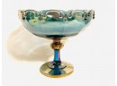 Vintage Mid Century Blue Carnival Glass Footed Compote
