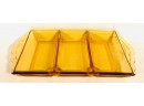 Beautiful & Sleek Three Compartment Amber Glass Serving Dish