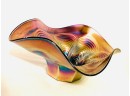 Vintage Mid Century Peacock Arches Carnival Glass Ripple Edge Bowl