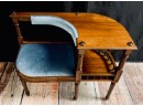 Vintage Mid Century Solid Wood Slate Blue Upholstered Gossip/ Telephone Table