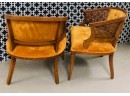 Pair Of Vintage Mid Century Graham Cracker Colored Cane Sided Barrel Chairs