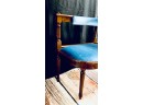 Vintage Mid Century Solid Wood Slate Blue Upholstered Gossip/ Telephone Table