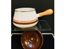 Vintage Brown & Tan Striped Enamel Pan With Lid