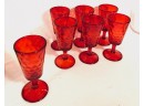 Vintage Mid Century Dot Optic Ruby Red Goblets (7ct)