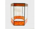 Vintage Clear And Orange Slag Leaded Glass Hexagon Terrarium