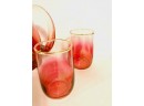 Vintage Mid Century Iridescent Cranberry Ombre Juice Set By West Virginia Glass