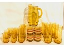 Large Mid Century Amber Glassware Grouping (20ct)