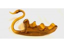 Vintage MCM Hand Blown Amber Glass Swan Candy Dish / Planter
