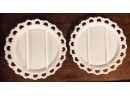 Pair Of Vintage Mid Century Modern Milk Glass Open Lace Divided Serving Dishes