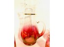 Vintage Mid Century Iridescent Cranberry Ombre Juice Set By West Virginia Glass