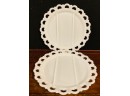 Pair Of Vintage Mid Century Modern Milk Glass Open Lace Divided Serving Dishes