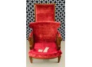 Vintage Mid Century Broyhill Premier Crushed Velvet Maroon Upholstered High Back Arm Chair