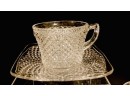 Set Of Vintage Clear Diamond-point Cup & Saucers (service For 8)