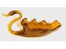 Vintage MCM Hand Blown Amber Glass Swan Candy Dish / Planter