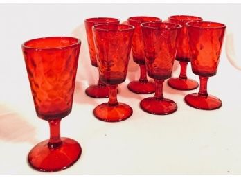 Vintage Mid Century Dot Optic Ruby Red Goblets (7ct)