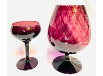 Pair Of Vintage MCM Hand Blown Empoli, Italian Art Glass Oversized Glassware