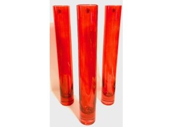 Cherry Red Hand Crafted Glass Vase Trio
