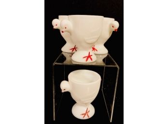 Set Of 4 Vintage Milk Glass Figural Hen Egg Cups