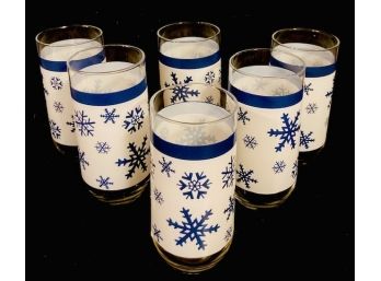 Set Of Vintage Navy Blue & White Snowflake Tumblers (6ct)
