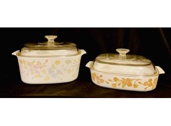 Rare Pair Of Vintage Corningware Pastel Basquet Floral Pattern Casserole Dishes With Lids