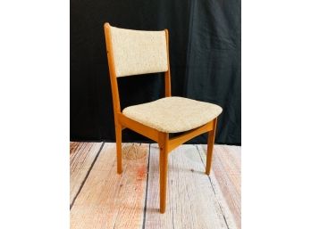 Vintage Mid Century Teak Wood Side Chair With Woven Wool Upholstery