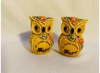 Pennsylvania Dutch Country Souvenir Owl Salt & Pepper Shaker Set