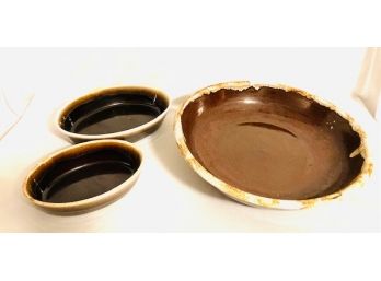Vintage Brown Glaze Trio Including Roseville Pottery