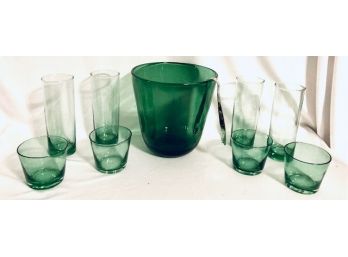 Vintage Green Blown Glass Cocktail Set (10ct)