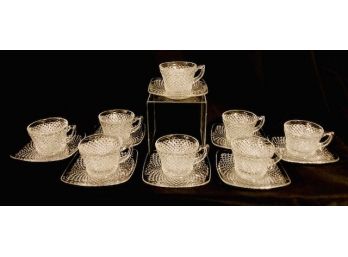 Set Of Vintage Clear Diamond-point Cup & Saucers (service For 8)