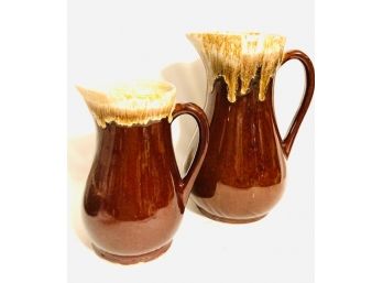 Pair Of Brown Glaze Pitchers By Roseville Pottery