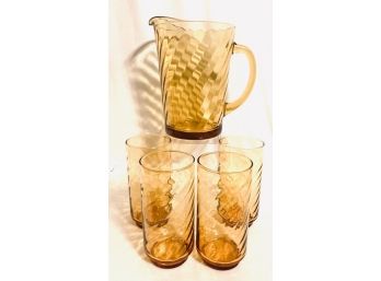 Vintage Amber Swirl Glass Beverage Set (5ct)