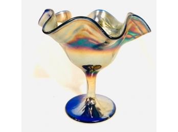 Gorgeous Vintage Blue Tone Carnival Glass Compote