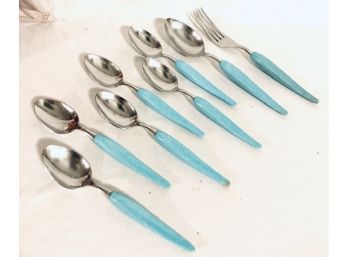 Vintage Mid Century Modern Turquoise Tone Flatware By Branchell