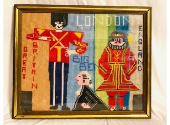 Vintage Framed Mid Century Modern Wool London Themed Tapestry