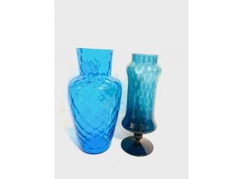 Pair Of Vintage Empoli, Italy Diamond Optic Art Glass