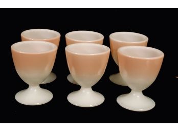 Rare! Set Of Vintage Mid Century Modern Blendo Style Pink & Milk Glass Egg Cups (6ct)