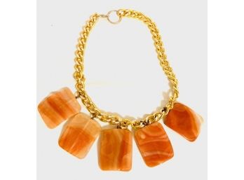 Vintage Ladies Orange Slag Glass BRB Style Chest Plate Necklace